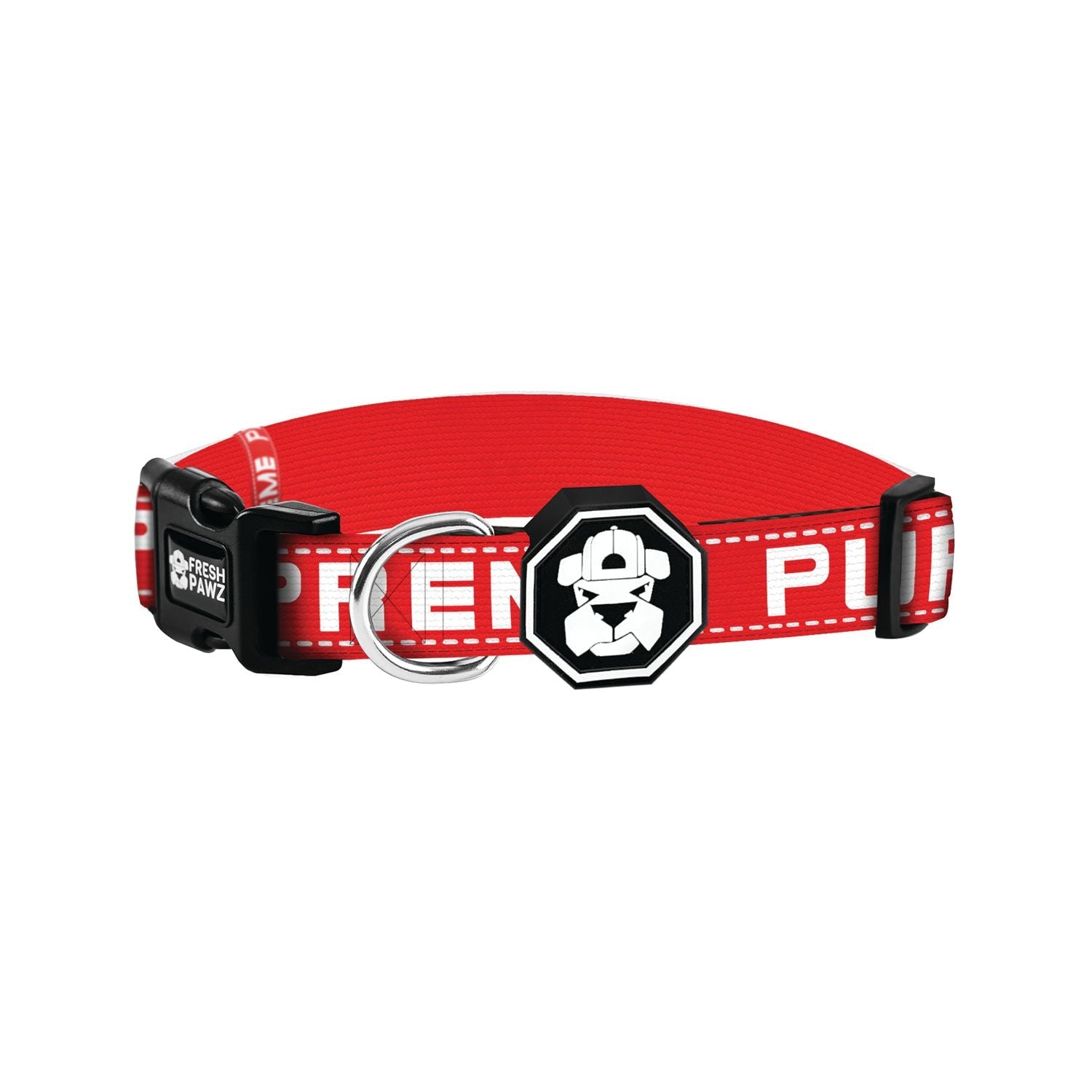 Pupreme Collar featuring trendy streetwear design for dogs, showcasing vibrant colors and patterns.