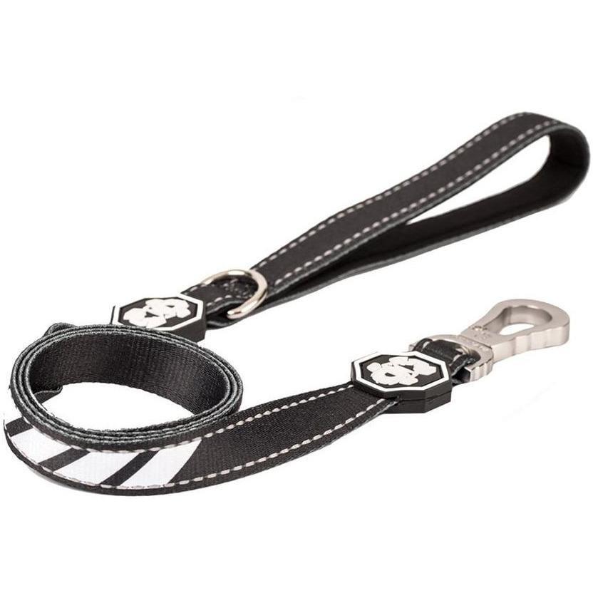 Quotation Mark Leash featuring a neoprene padded handle and reflective strips, designed for style and durability.