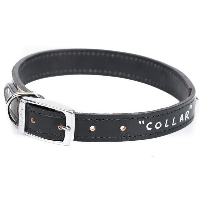 Quotation Mark Leather Collar featuring hand-painted details and nickel studs, designed for durability and style.