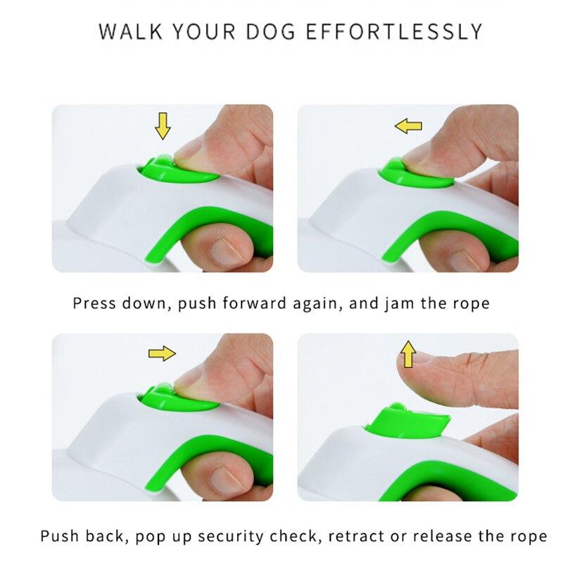 A durable nylon reflective dog leash with an automatic retractable mechanism, suitable for small and large pets, shown in a vibrant color.