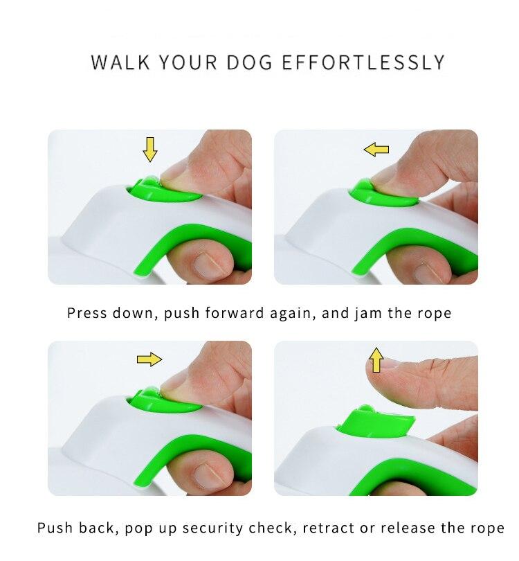 A durable nylon reflective dog leash with an automatic retractable mechanism, suitable for small and large pets, shown in a vibrant color.