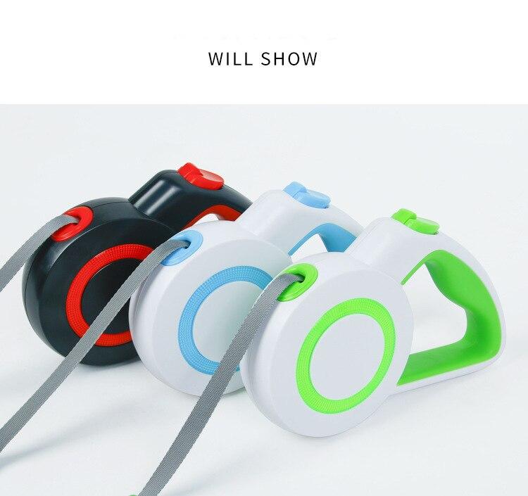 A durable nylon reflective dog leash with an automatic retractable mechanism, suitable for small and large pets, shown in a vibrant color.