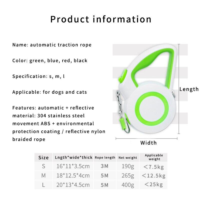 A durable nylon reflective dog leash with an automatic retractable mechanism, suitable for small and large pets, shown in a vibrant color.