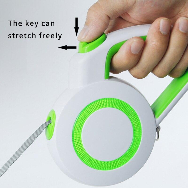 A durable nylon reflective dog leash with an automatic retractable mechanism, suitable for small and large pets, shown in a vibrant color.