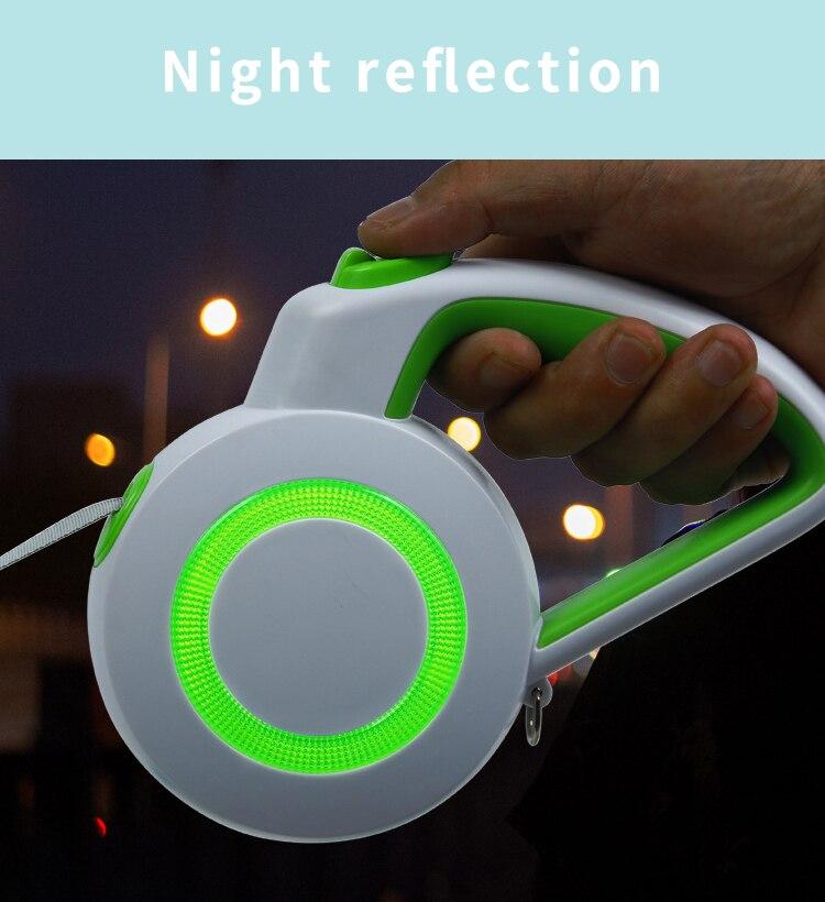 A durable nylon reflective dog leash with an automatic retractable mechanism, suitable for small and large pets, shown in a vibrant color.