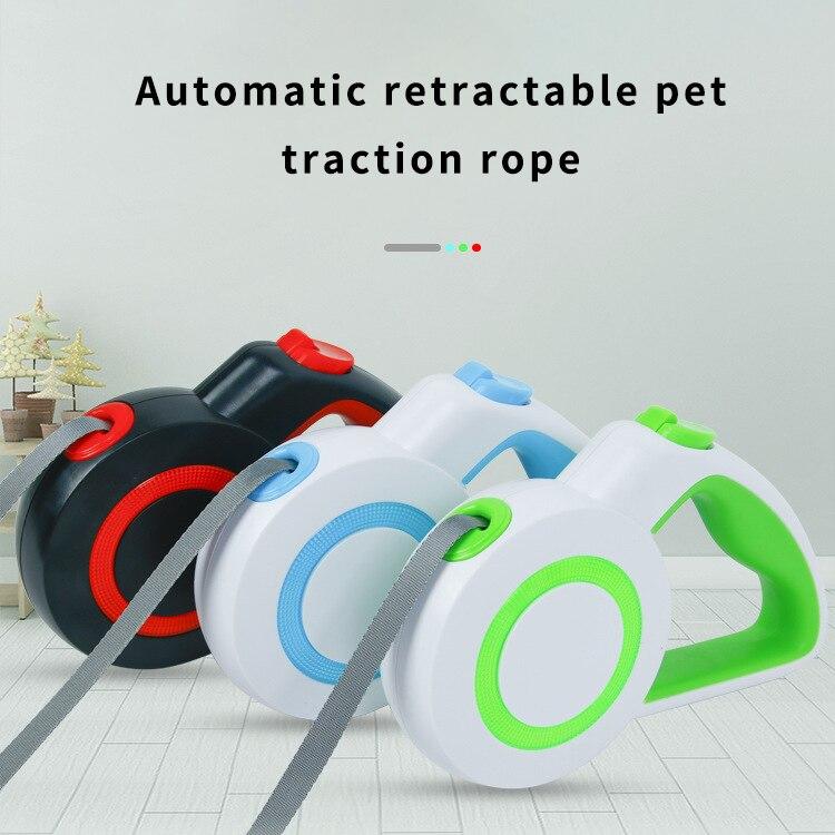 A durable nylon reflective dog leash with an automatic retractable mechanism, suitable for small and large pets, shown in a vibrant color.