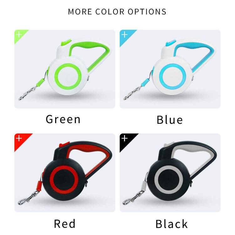A durable nylon reflective dog leash with an automatic retractable mechanism, suitable for small and large pets, shown in a vibrant color.