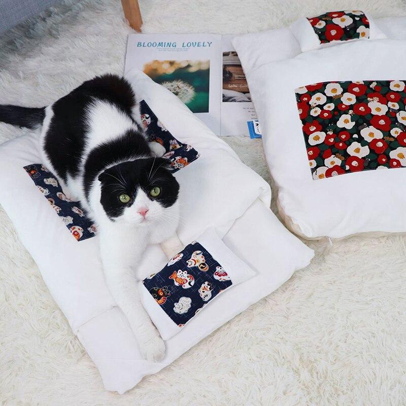 A cozy removable dog cat bed sleeping bag in soft pp cotton, perfect for winter warmth, available in multiple sizes.