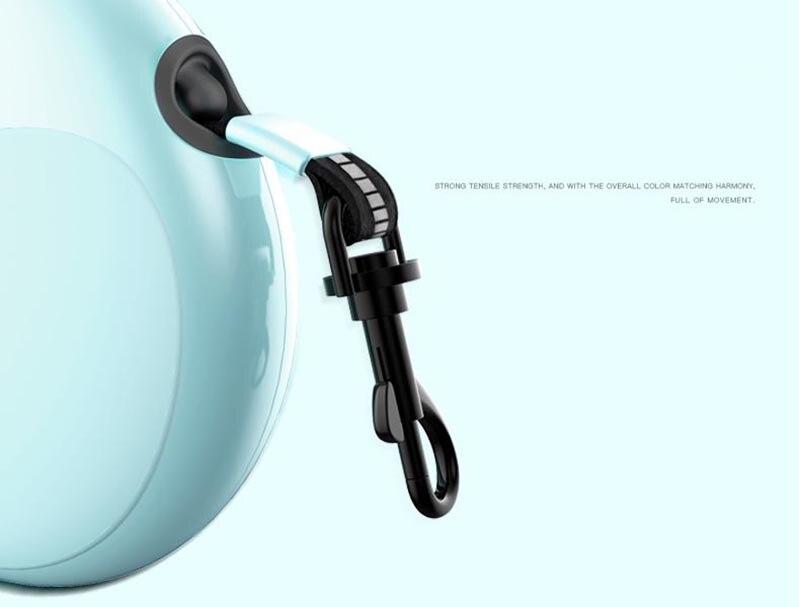 Retractable Pet Dog Leash in black, blue, and pink colors, featuring a reflective design and ergonomic handle for comfort.