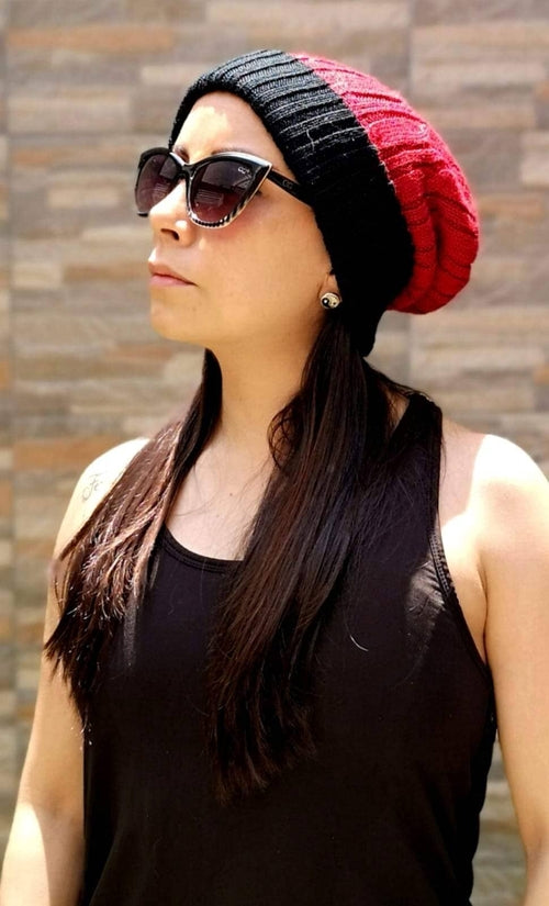 Reversible Cabled 100% Alpaca Knit Hat in brown and tan, showcasing its soft texture and stylish design.