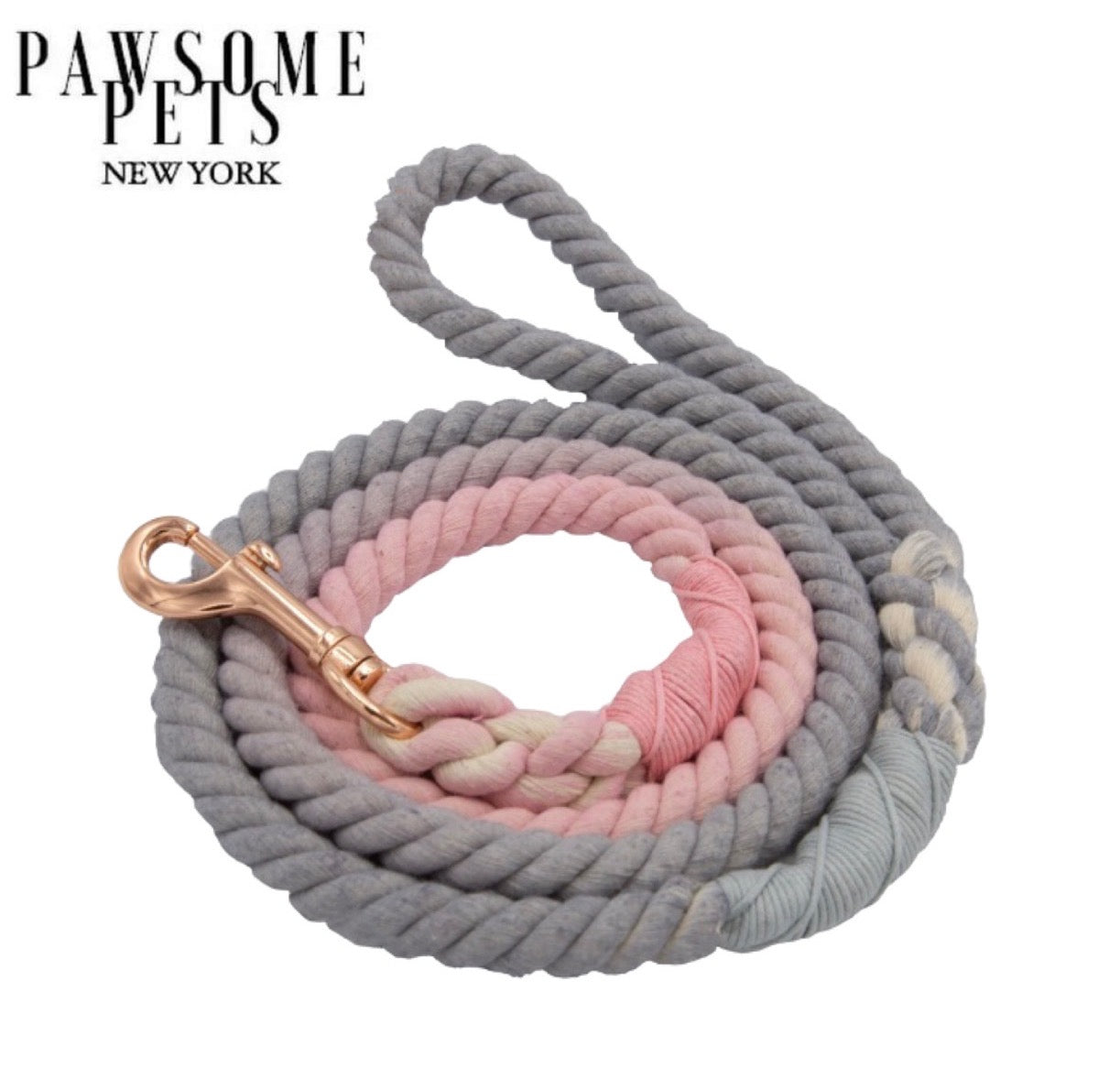 Camellia Rope Leash made of 100% cotton with luxe hardware and matching charm, showcasing vibrant colors and durable design.