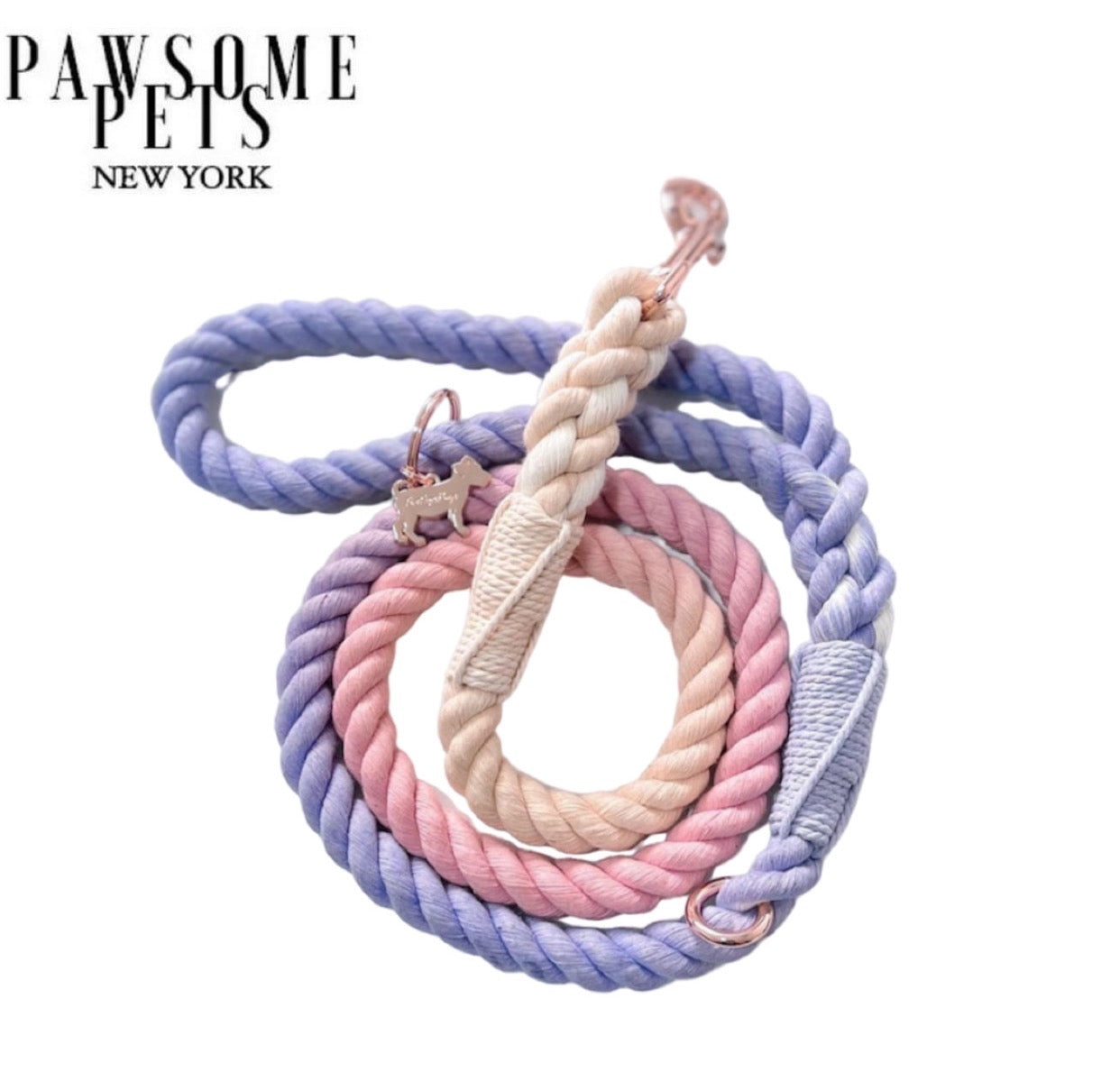 Chevalier Rope Leash made of 100% cotton with luxe hardware and a matching charm, showcasing vibrant colors and durable design.
