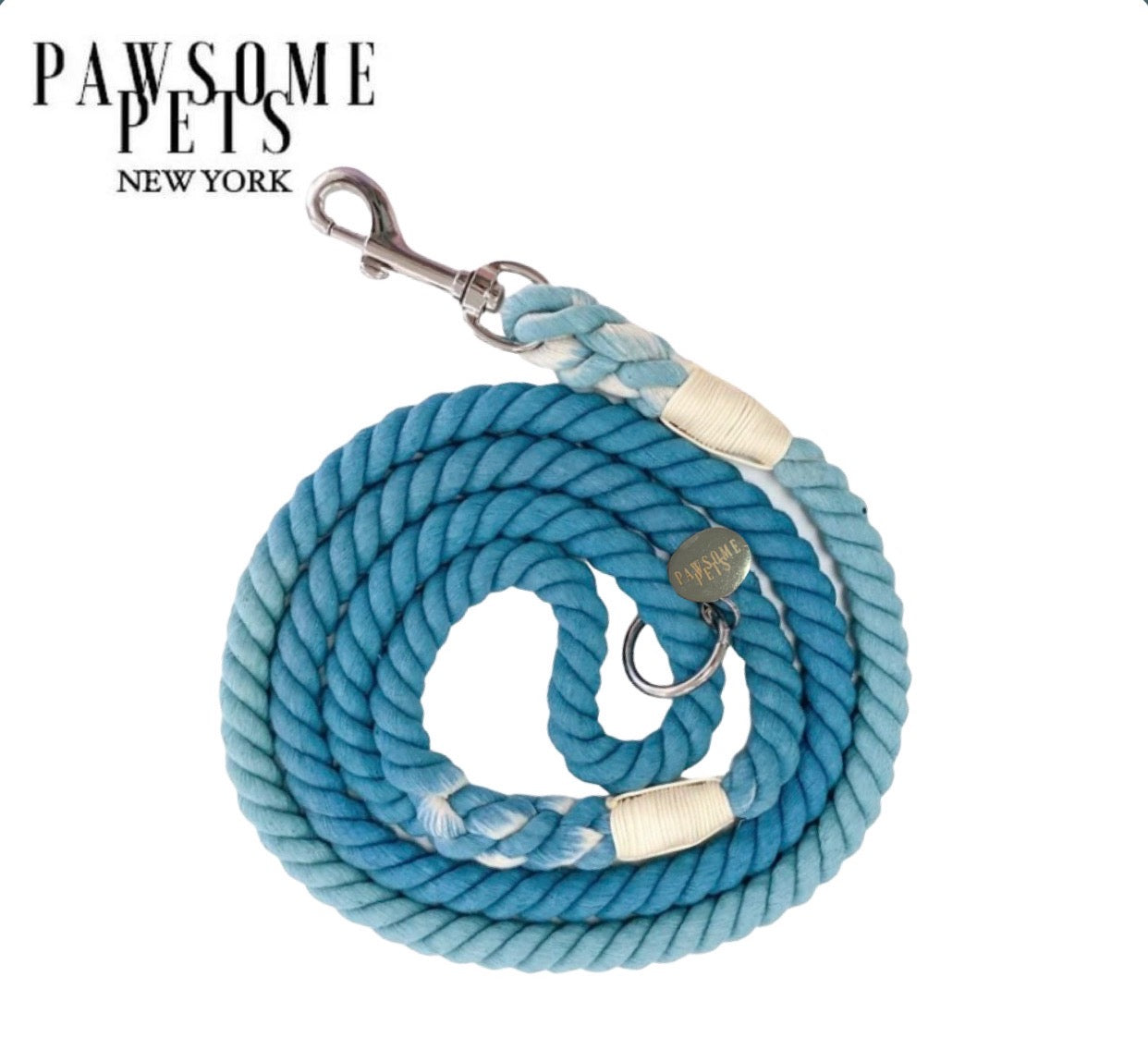 Cobalt Blue King Rope Leash made of 100% cotton with luxe hardware and matching charm.