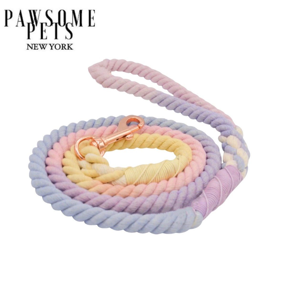 Colorful ROPE LEASH - FAIRYTALE made of 100% cotton rope with luxe hardware and matching dog charm.