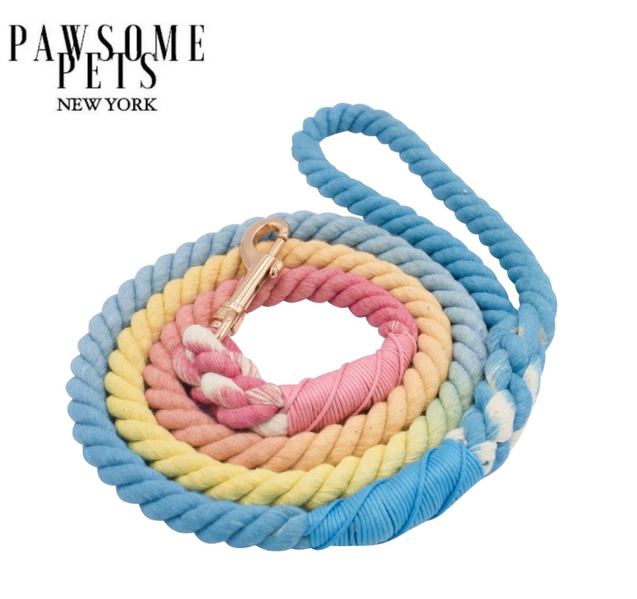 A vibrant Hawaiian Vibes Rope Leash made of 100% cotton, featuring luxe hardware and a matching dog charm.