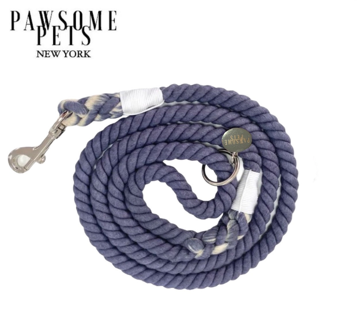 Hyacinth Rope Leash made of 100% cotton with luxe hardware and a matching dog charm, showcasing vibrant colors and durable design.