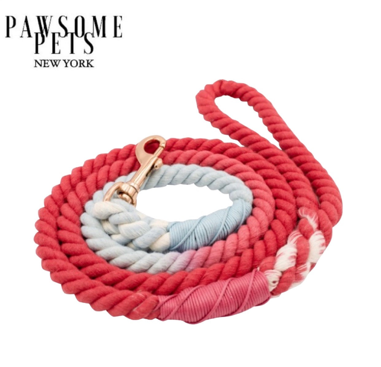 Colorful IXORA Rope Leash made of 100% cotton with luxe hardware and matching charm.