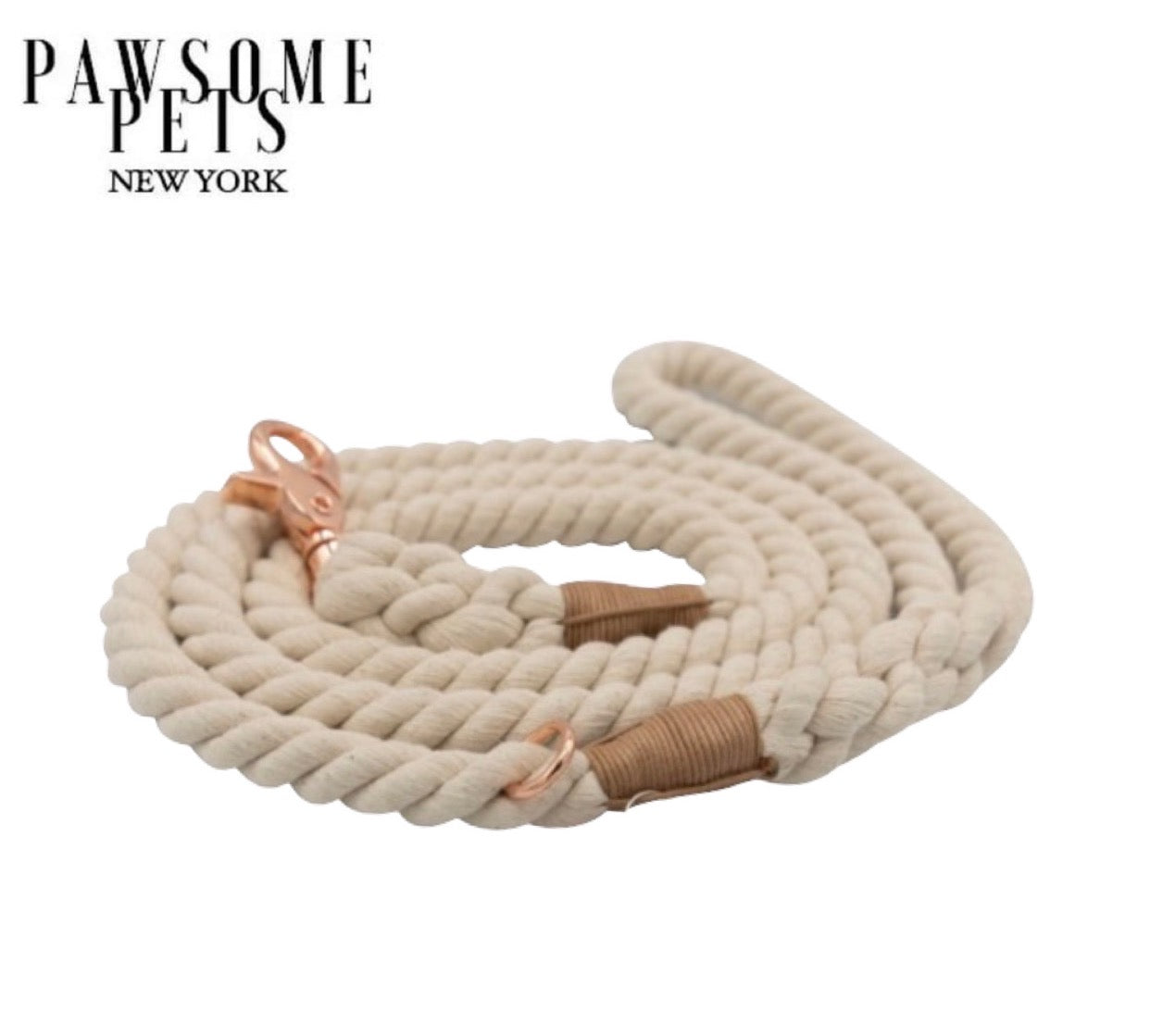 Pawsome Rope Leash in Natural color, made of durable cotton rope with luxe hardware and a matching charm, perfect for stylish pet walks.