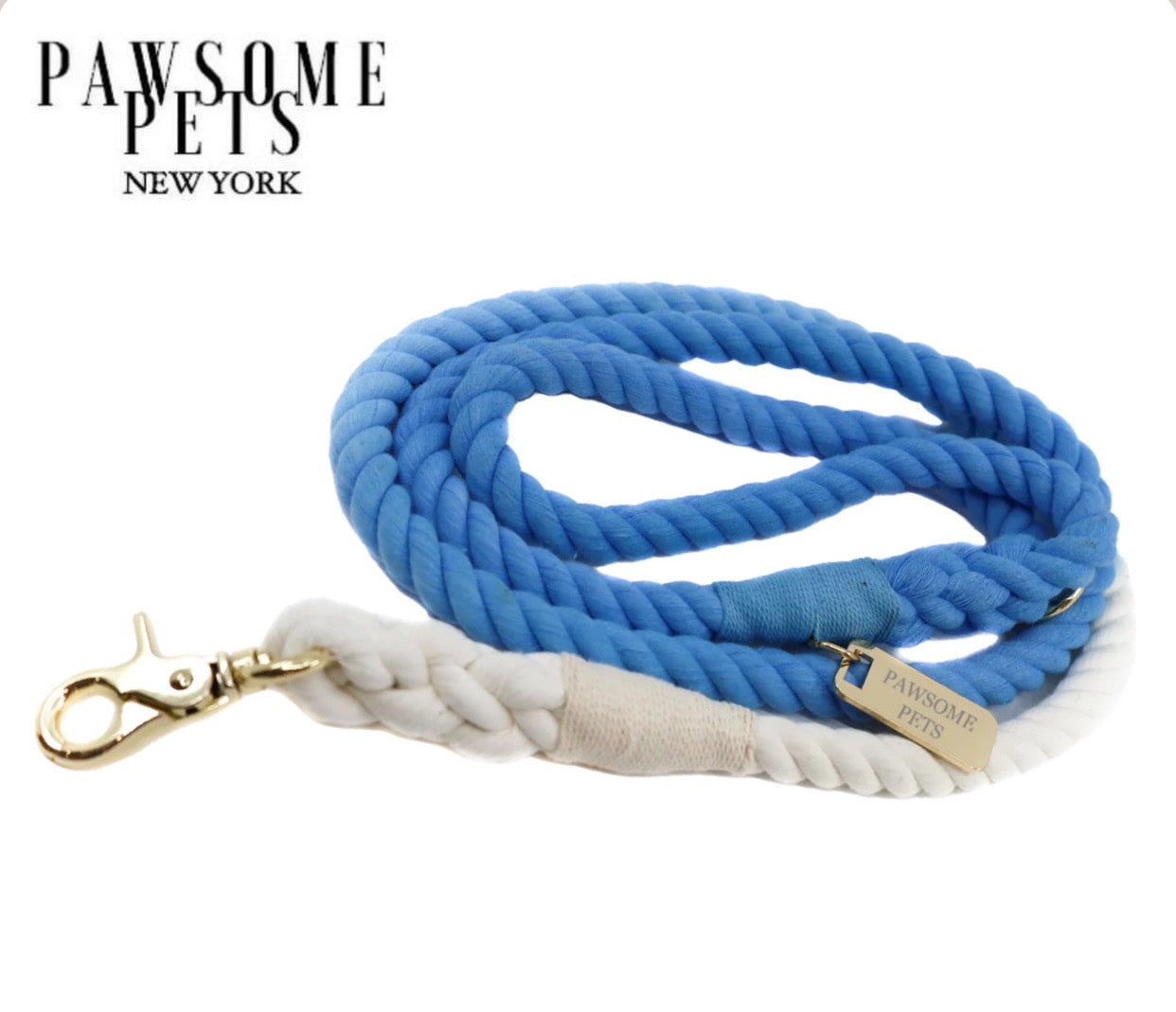 Ocean Breeze Rope Leash made of 100% cotton with luxe hardware and a matching charm, showcasing vibrant colors.