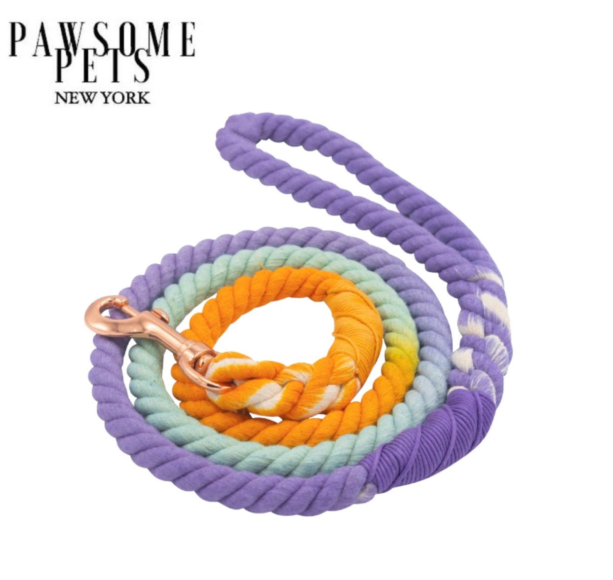 Vibrant Pansy Rope Leash made of 100% cotton with luxe hardware and matching charm.