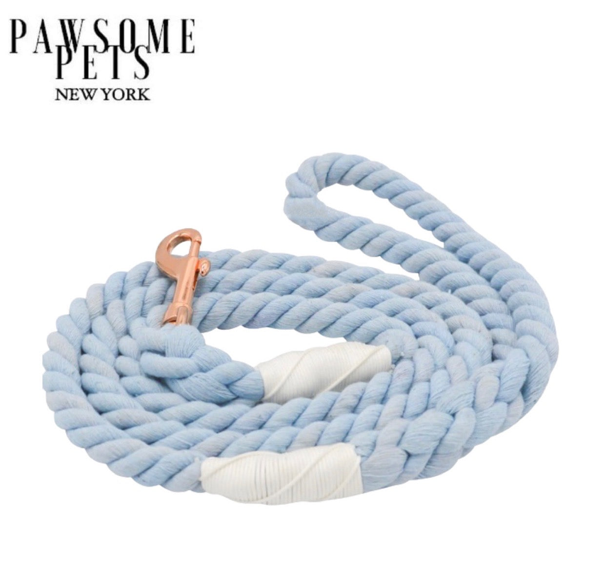 Periwinkle Rope Leash made of 100% cotton with luxe hardware and matching charm, showcasing its vibrant color and durable design.
