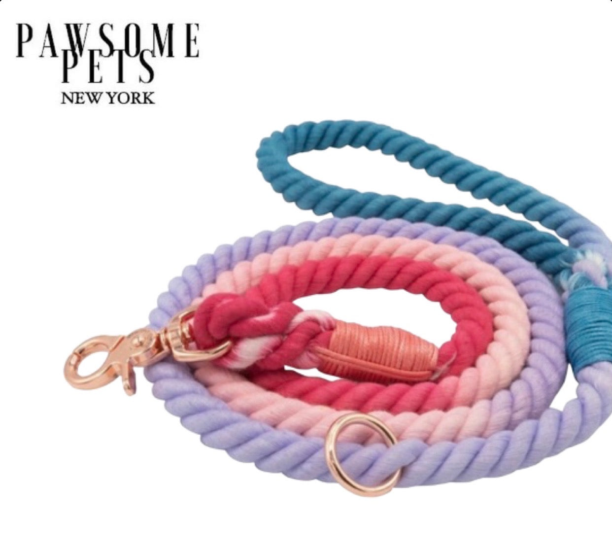 Plum Perfect Rope Leash made of 100% cotton with luxe hardware and matching charm, showcasing vibrant color and durable design.