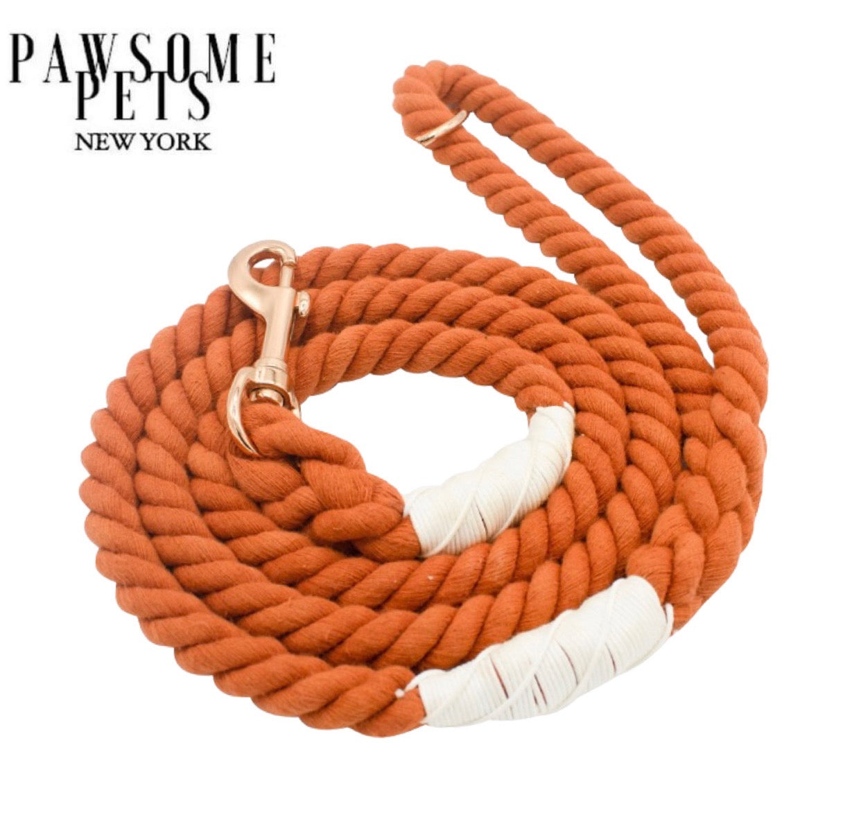 Pumpkin Spice Rope Leash made of 100% cotton with luxe hardware and charm, perfect for stylish pet walks.
