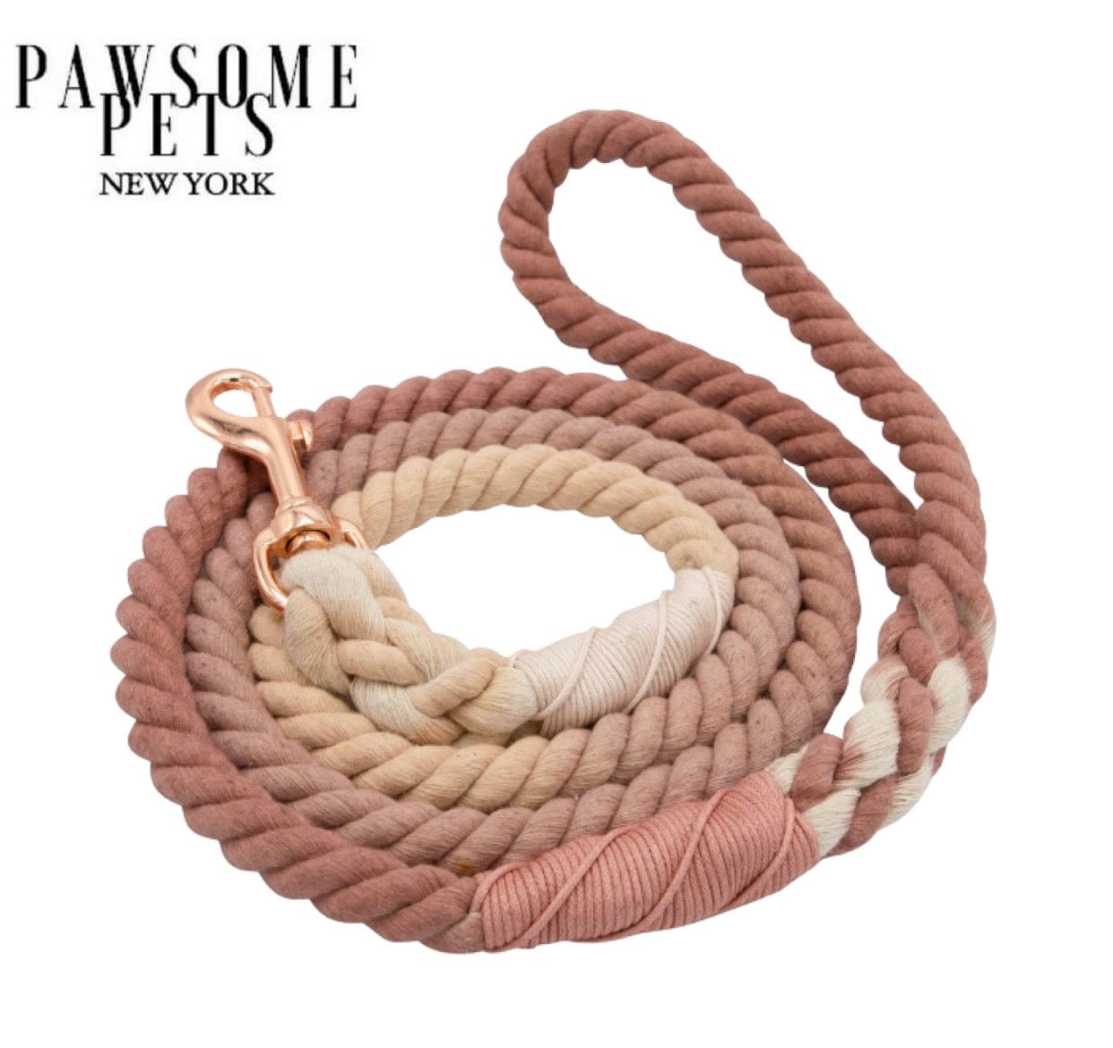 Colorful ROPE LEASH - ROOTS made of 100% cotton with luxe hardware and a matching dog charm.