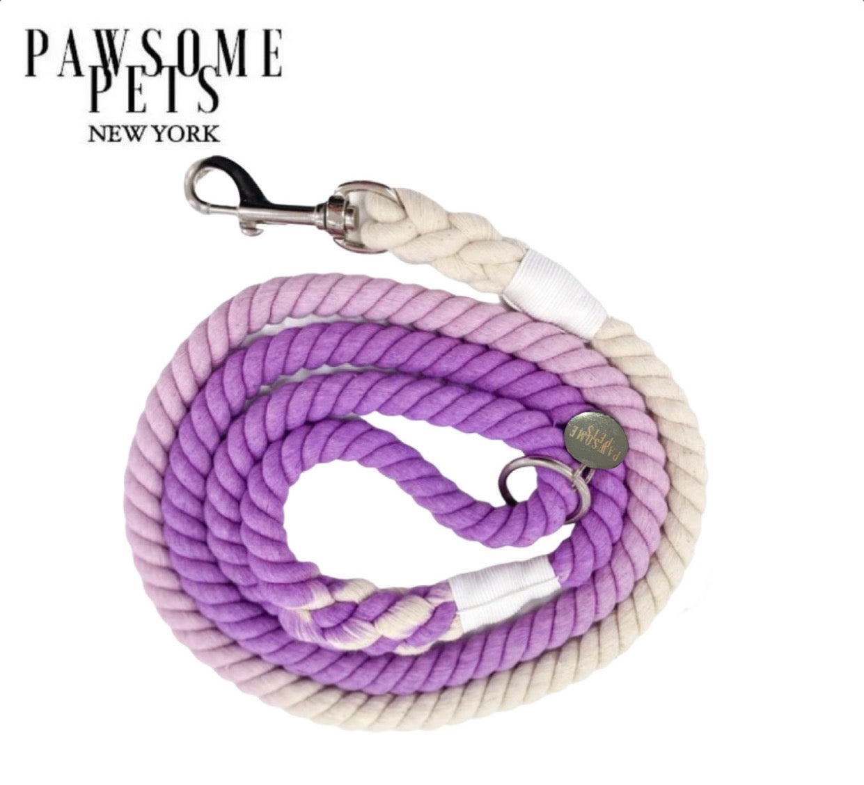 Colorful rope leash featuring vibrant hues and luxe hardware, designed for pets.