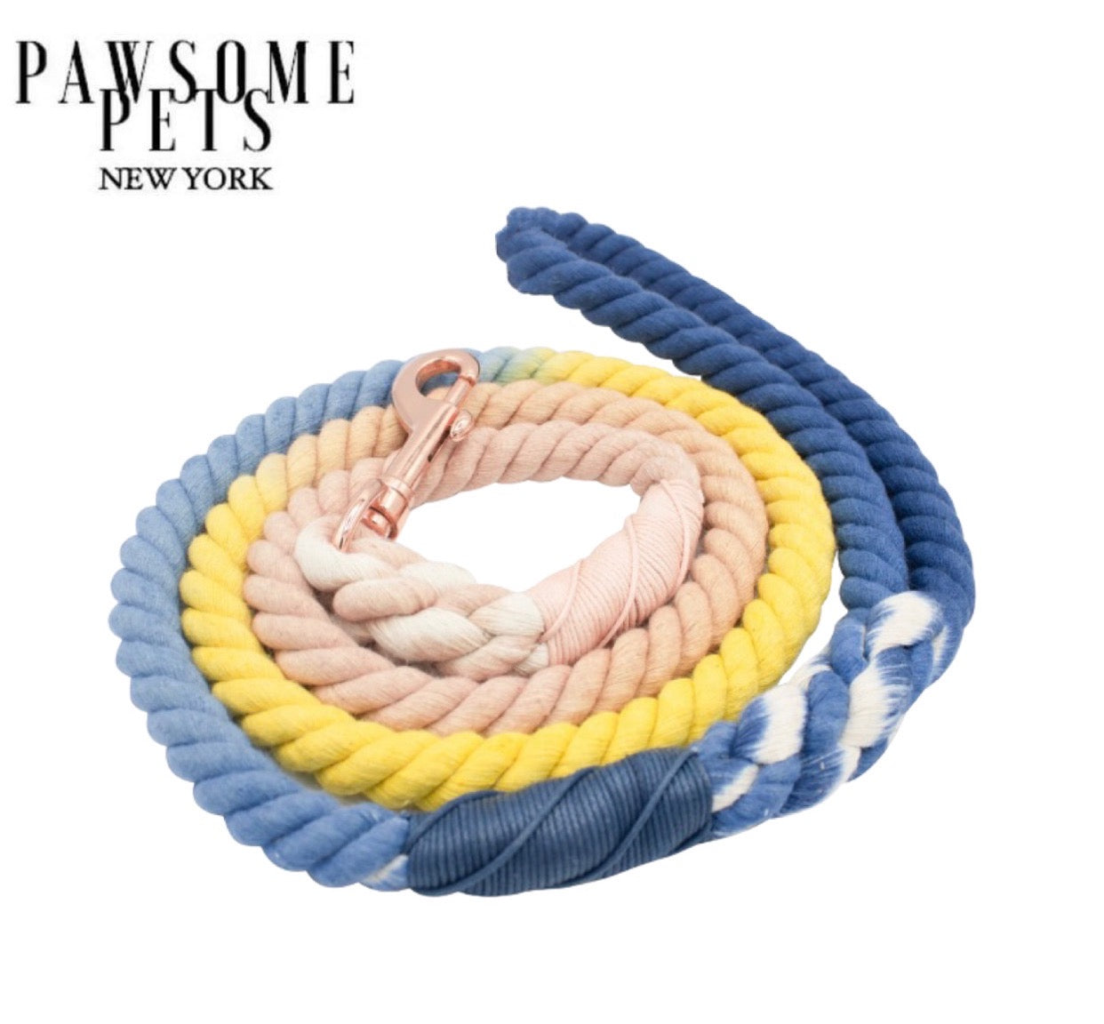 Colorful Zermatt Rope Leash made of 100% cotton with luxe hardware and matching charm, perfect for stylish pet walks.