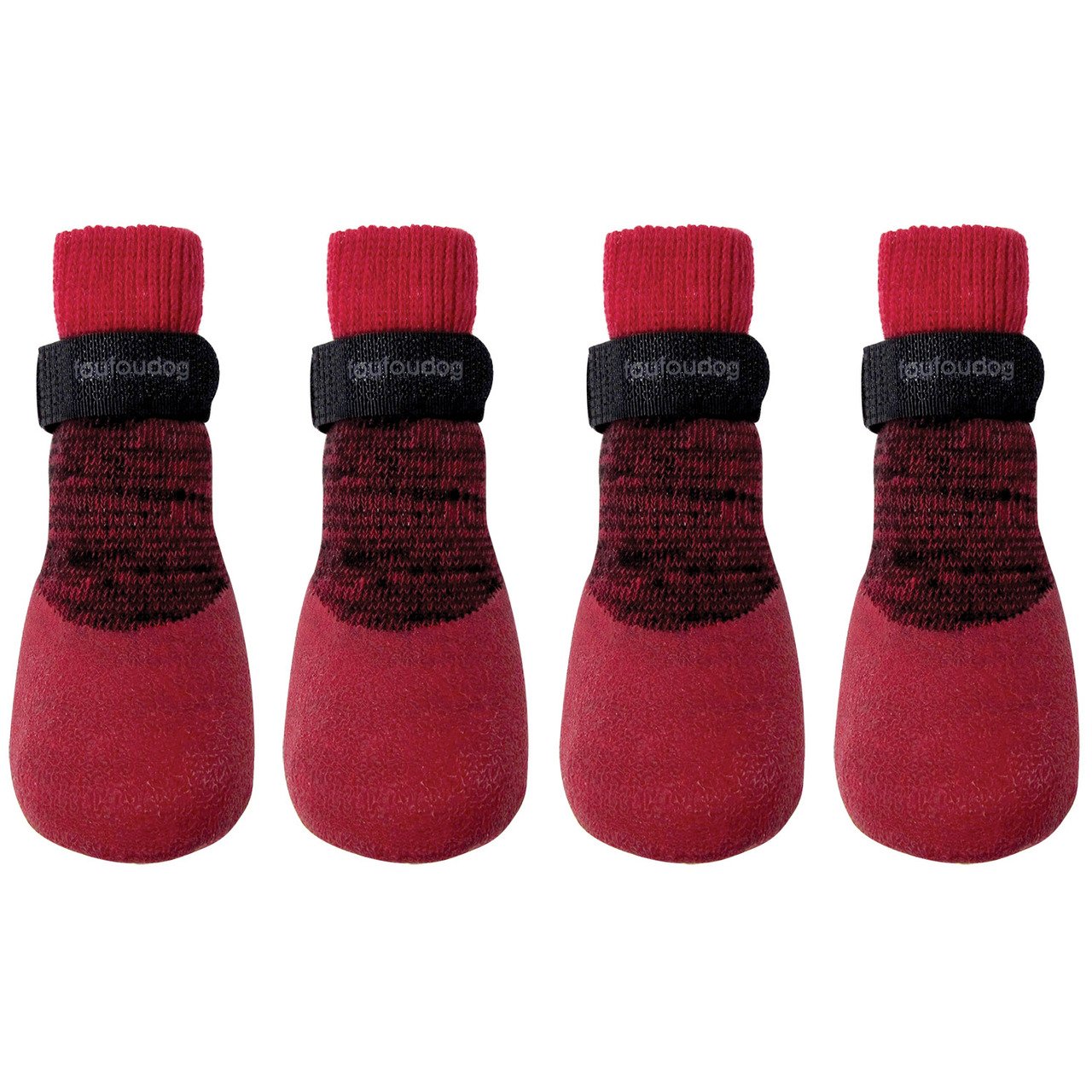 A pair of Rubber Dipped Socks designed for pets, featuring a textured rubber sole and a velcro strap for secure fit.