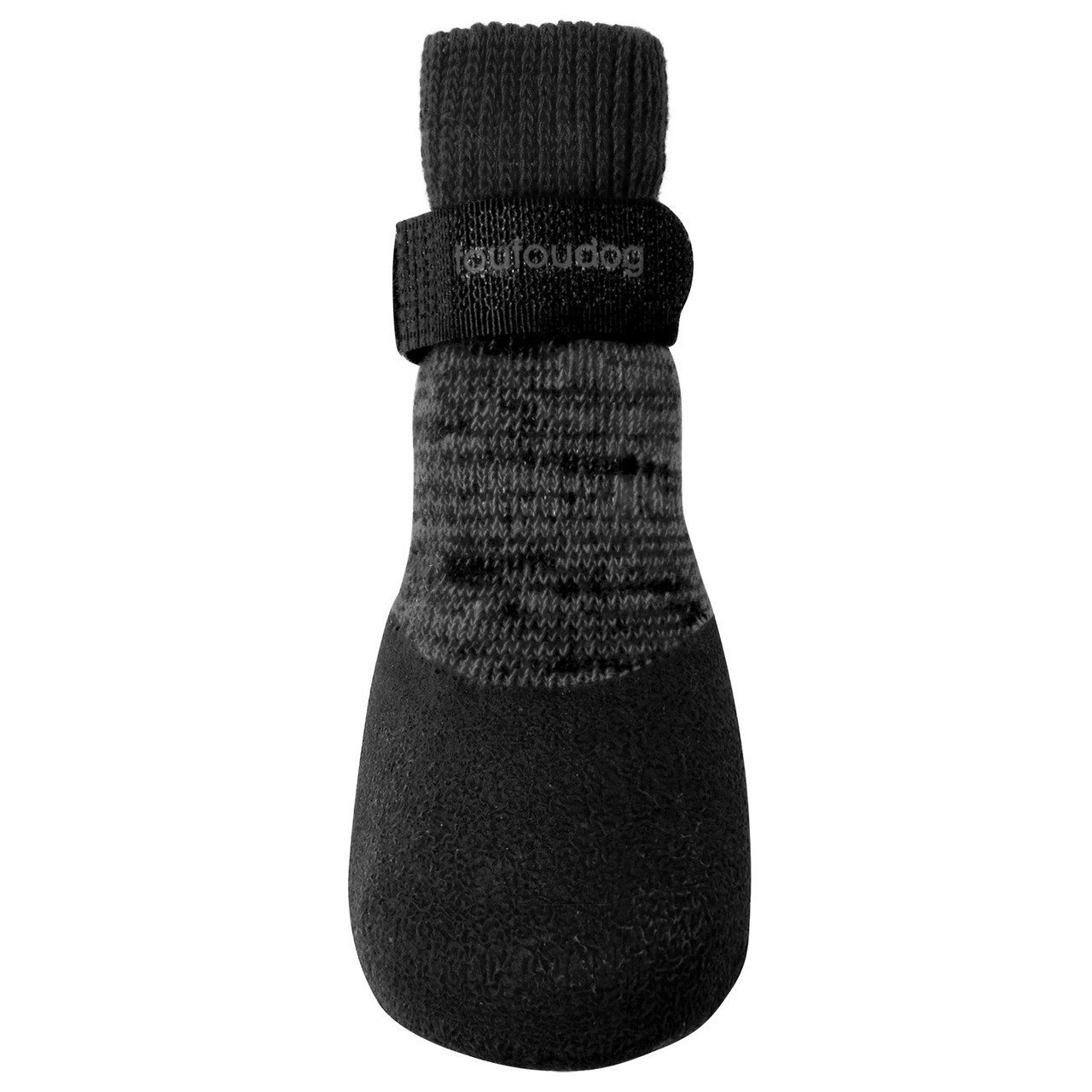 A pair of Rubber Dipped Socks designed for pets, featuring a textured rubber sole and a velcro strap for secure fit.