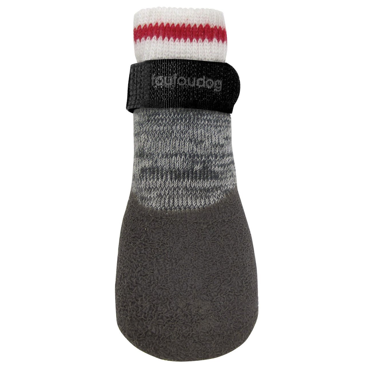 A pair of Rubber Dipped Socks designed for pets, featuring a textured rubber sole and a velcro strap for secure fit.