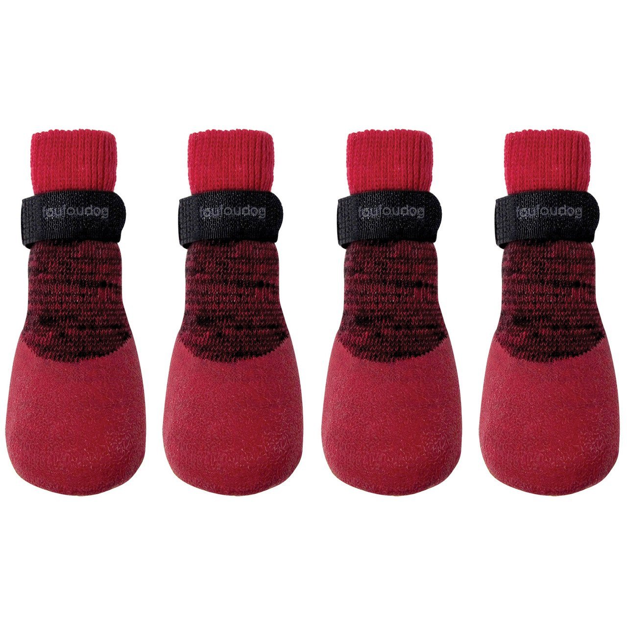 A pair of Rubber Dipped Socks designed for pets, featuring a textured rubber sole and a velcro strap for secure fit.