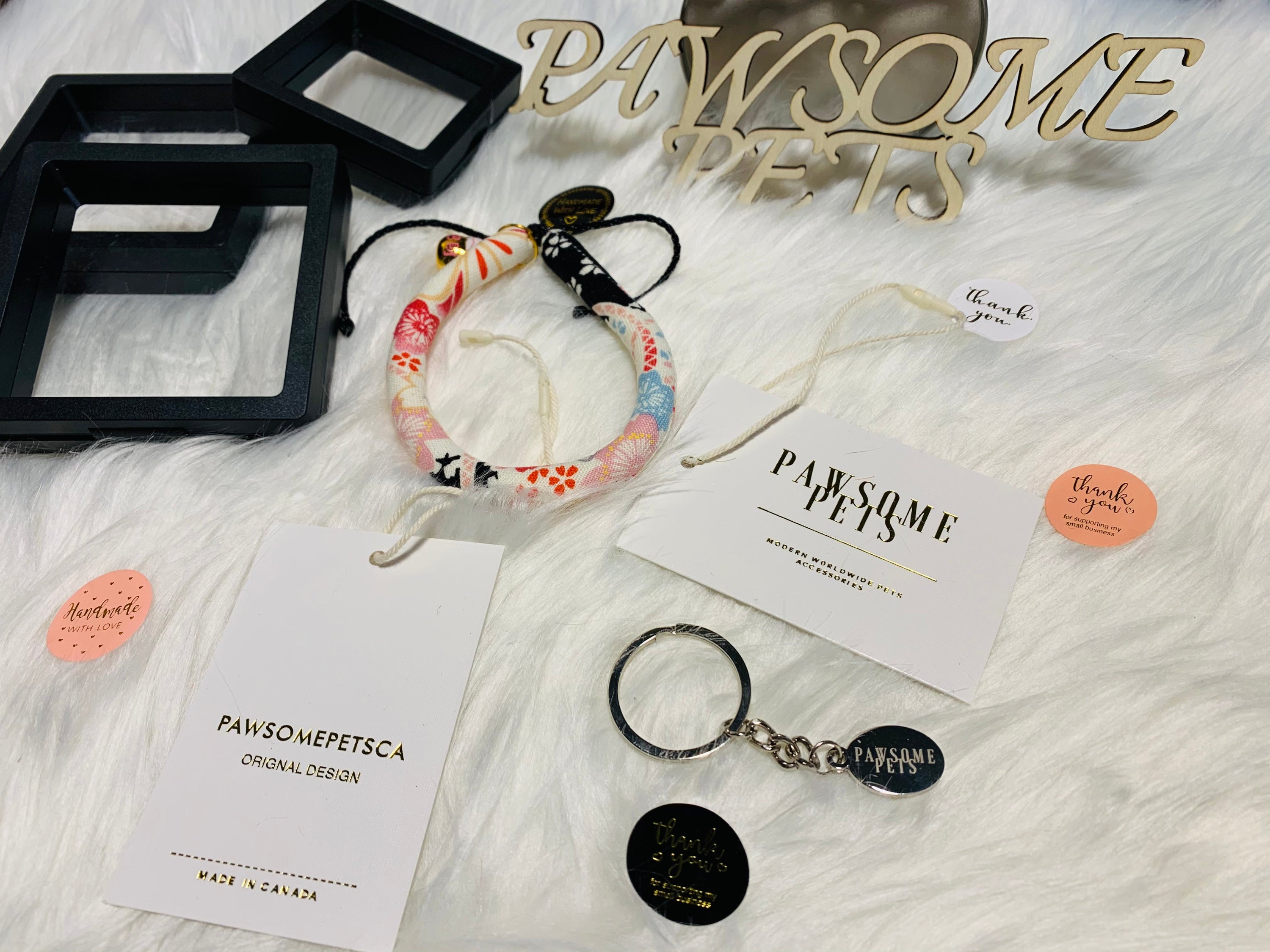 Sakura Pattern Cotton Collar for Cats and Dogs, featuring a beautiful cherry blossom design, handmade in Canada with high-quality materials.