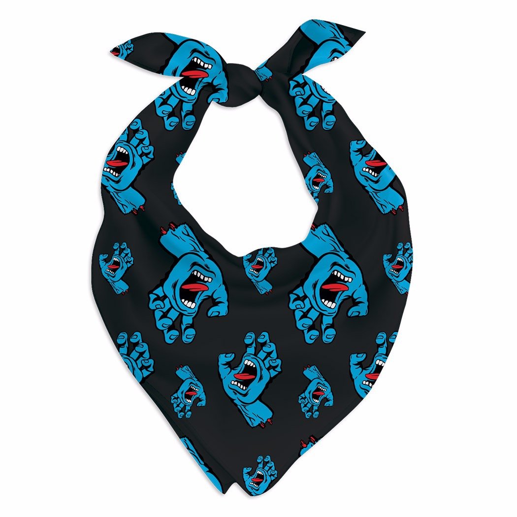 Santa Cruz x Fresh Pawz Cooling Bandanna featuring vibrant skateboarding designs, perfect for outdoor activities.