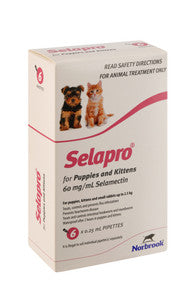 Selapro® Spot On for Puppies and Kittens, 6-pack treatment for fleas, heartworms, and intestinal worms.
