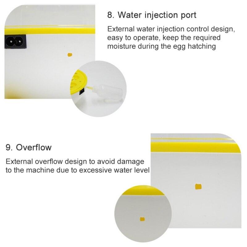 Semi-automatic chicken eggs incubator made of durable plastic, designed for temperature-controlled hatching of chicken eggs.