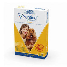 Sentinel Spectrum Tasty Chews for Medium Dogs, 3 Pack, designed for dogs weighing 25-50lbs, featuring a tasty chewable form for easy administration.