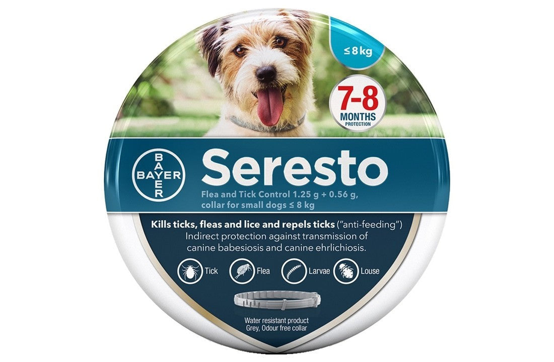 Seresto Flea & Tick Collar for Dogs, showcasing its design and packaging, ideal for effective pest prevention.