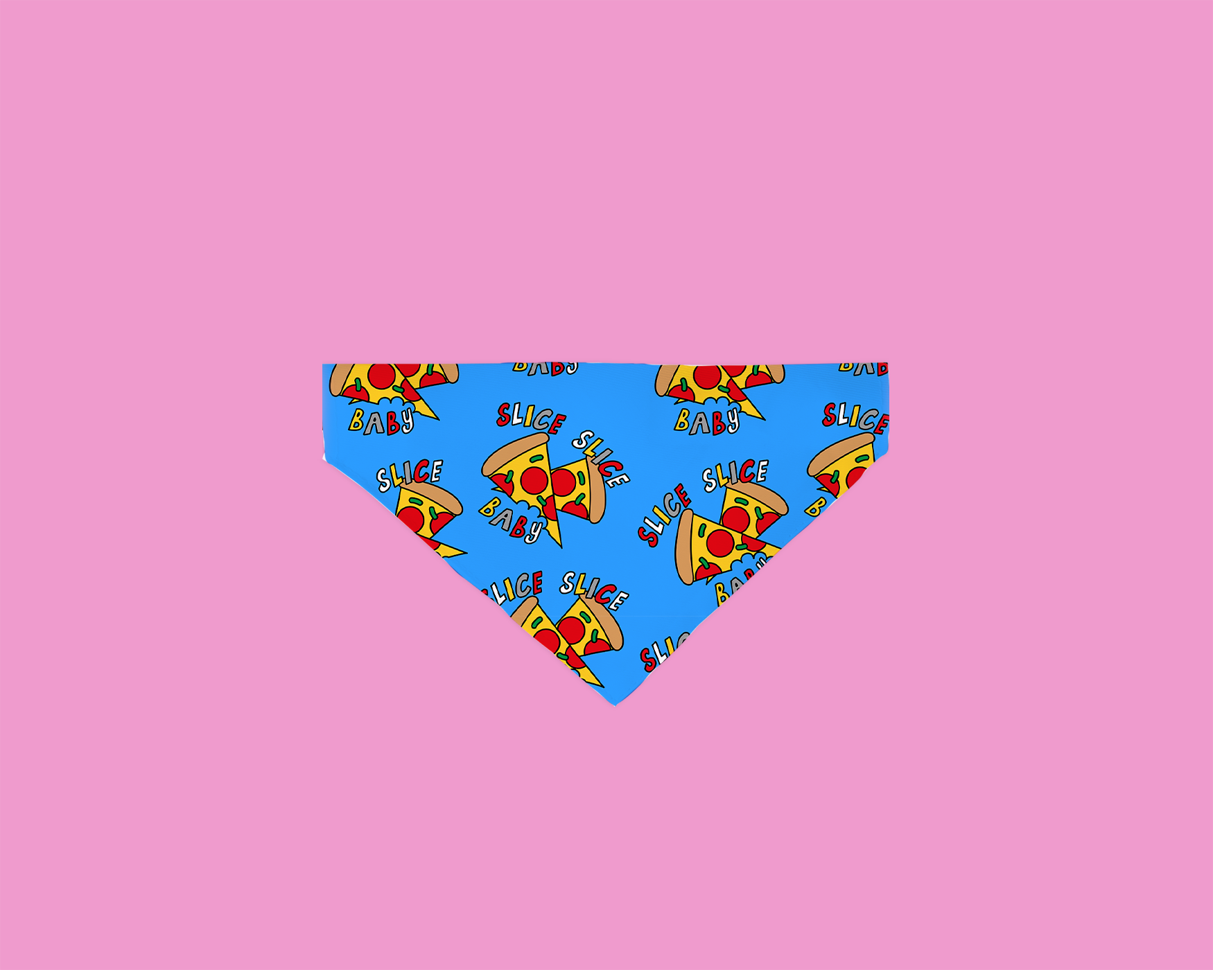 A colorful Slice Slice Baby Bandana for dogs, showcasing its unique fabric and slip-on design, perfect for stylish pets.