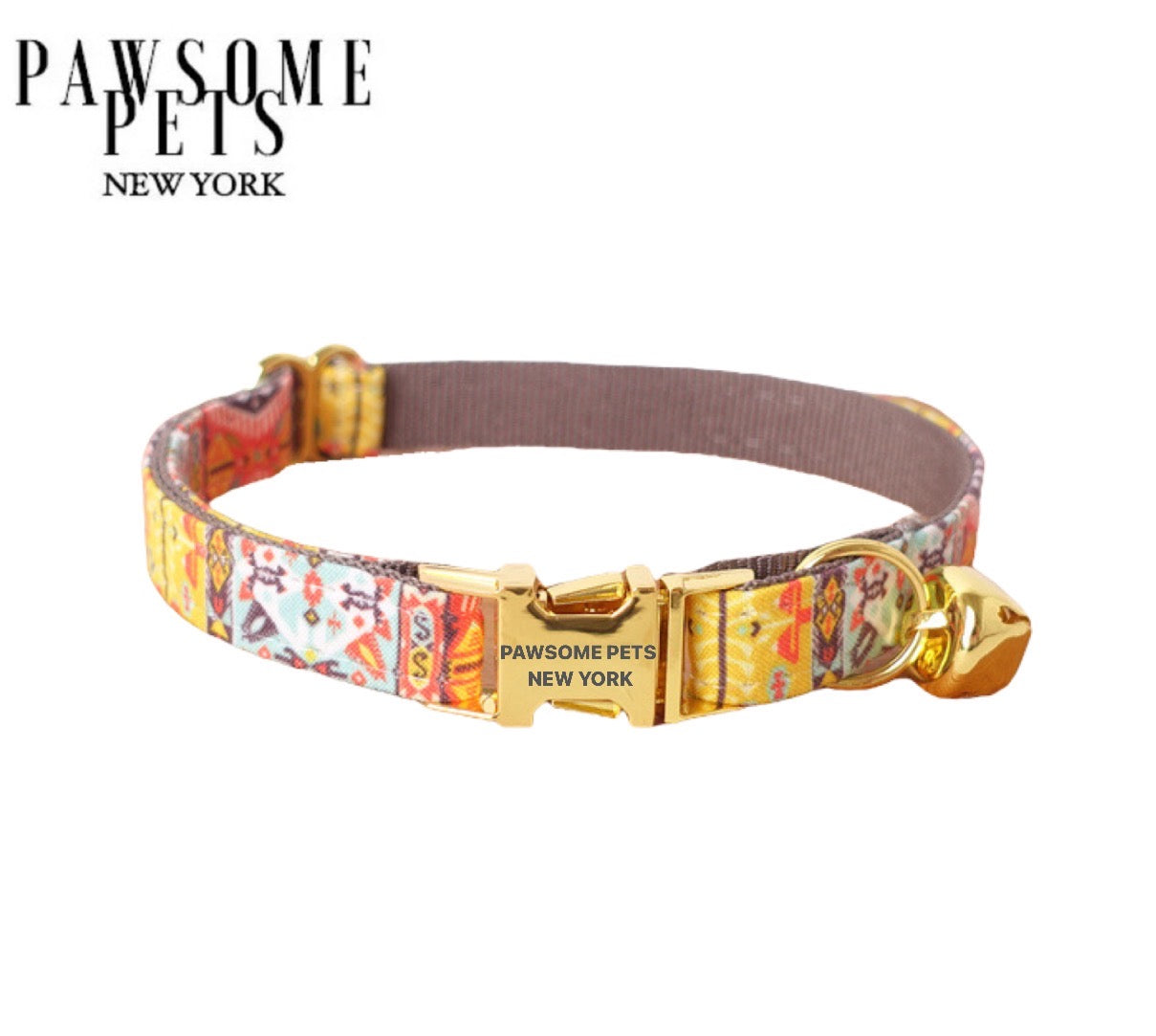 Small size dog and cat collar in caramel brown, made of durable nylon webbing with an adjustable design and quick-use buckle.