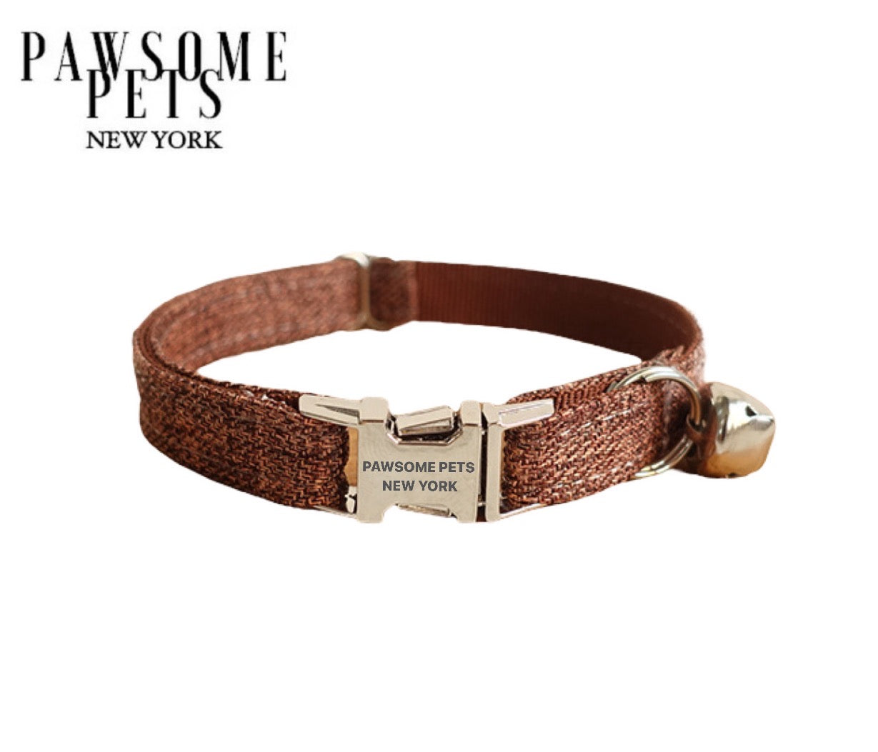 Small size dog and cat collar in chestnut brown, made of durable nylon webbing with an adjustable design and quick-use buckle.