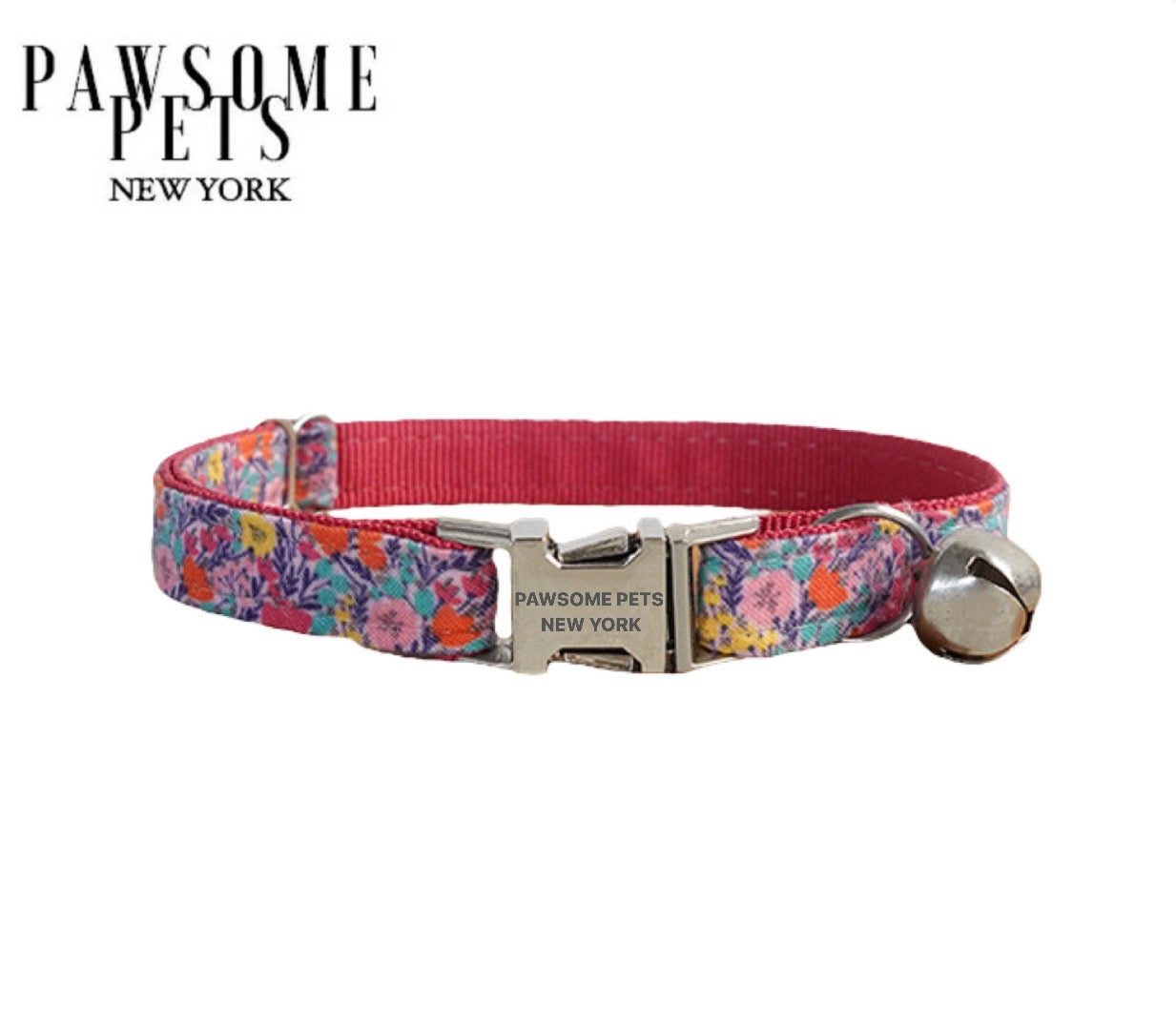 Small size dog and cat collar featuring a vibrant floral garden design, made from durable nylon webbing with an adjustable fit.