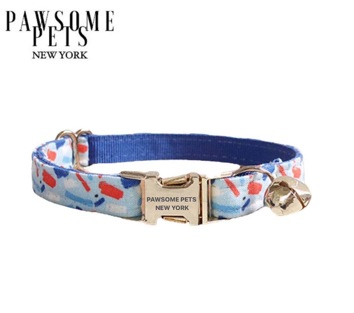 Indigo blue adjustable collar for small dogs and cats, made of durable nylon webbing with a quick-use buckle.
