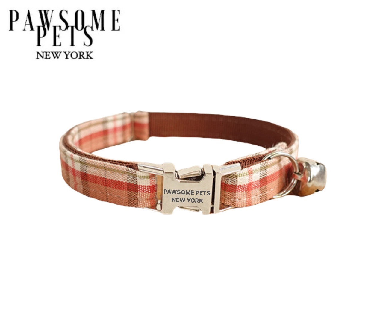 Small size dog and cat collar in orange stripe, adjustable nylon webbing with quick-use buckle.