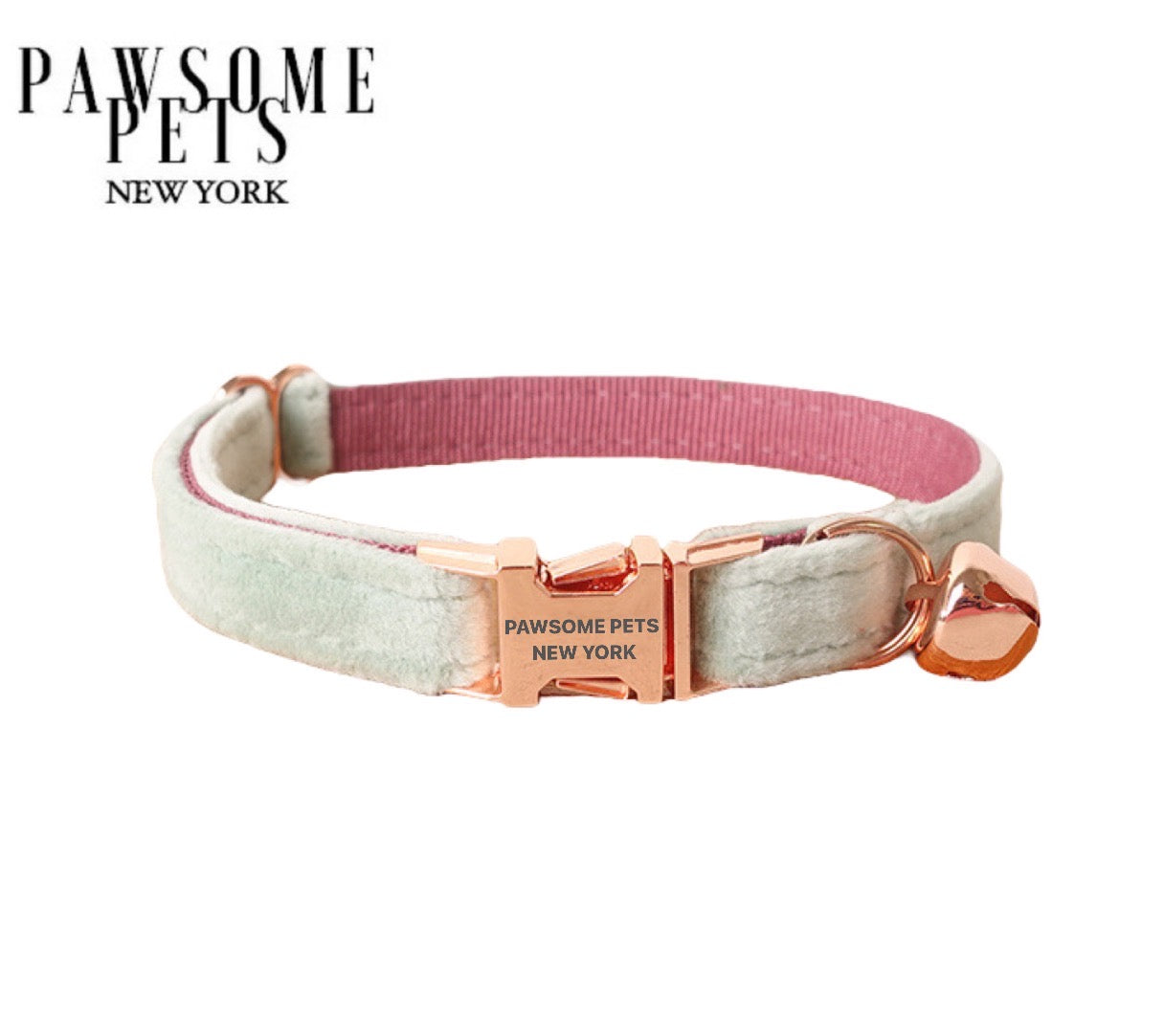 Small size dog and cat collar in pea green with pink accents, featuring a quick-use buckle and adjustable design.