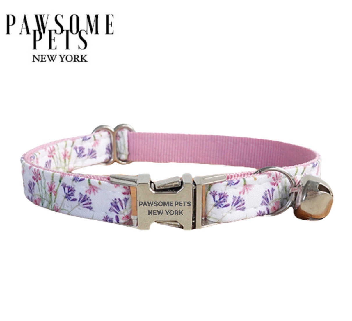 Small size dog and cat collar in purple fairy design, featuring adjustable nylon webbing and quick-use buckle.