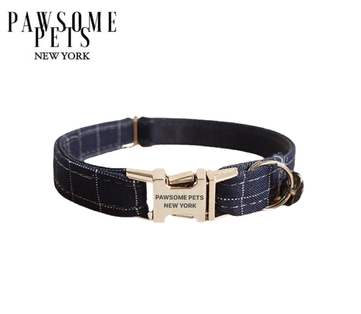 Small size dog and cat collar in purplish blue stripe, adjustable nylon webbing with quick-use buckle.