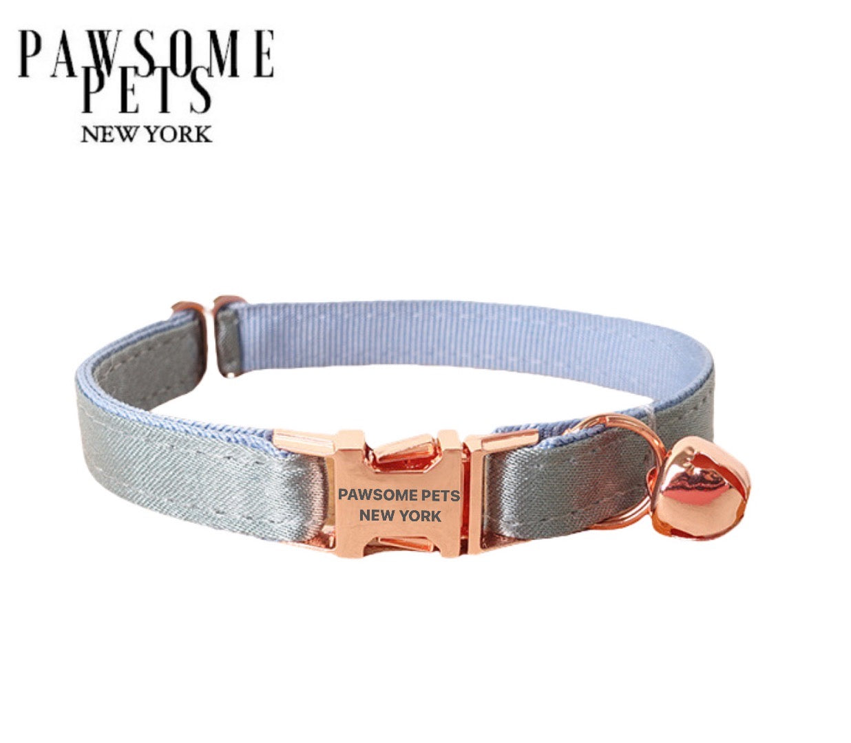 Small size dog and cat collar in silver blue grey, made from durable nylon webbing with a quick-use buckle.